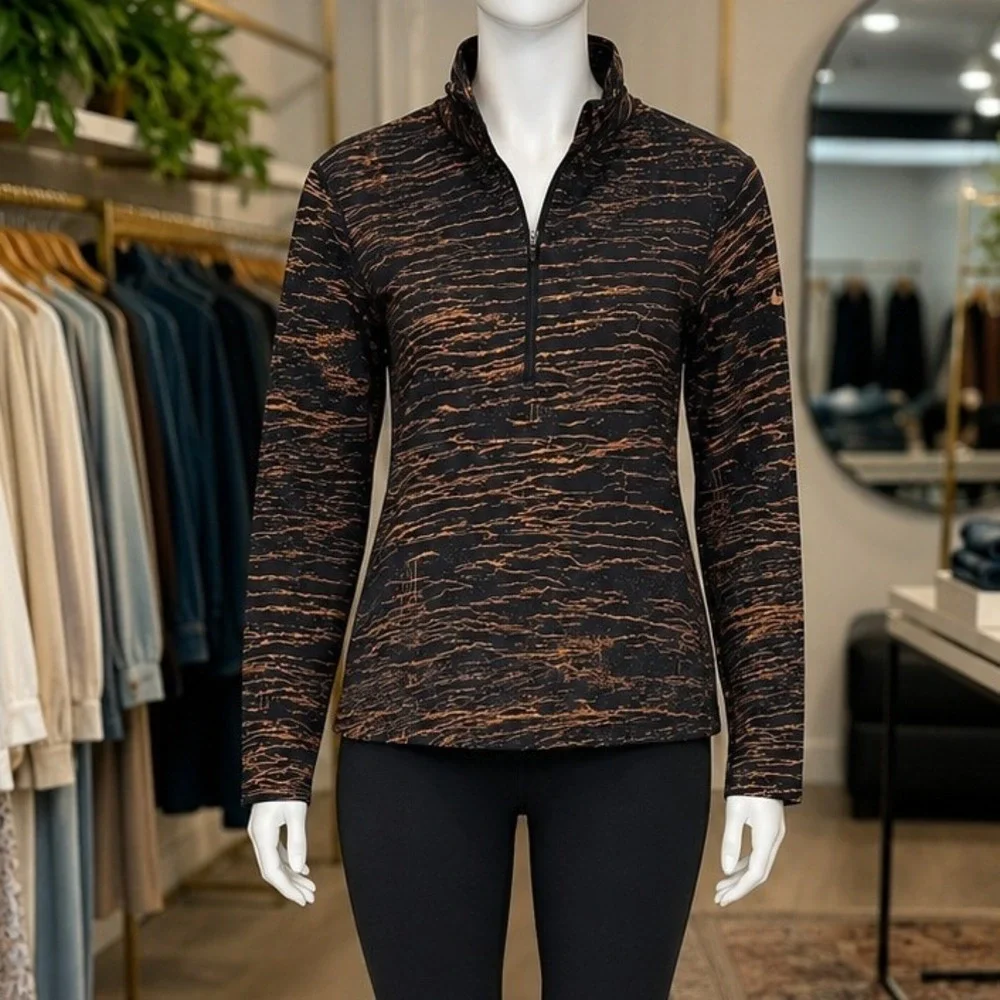 Nike Womens Quarter Zip Pullover Dri-FIT Copper Crackle Print Gray Medium